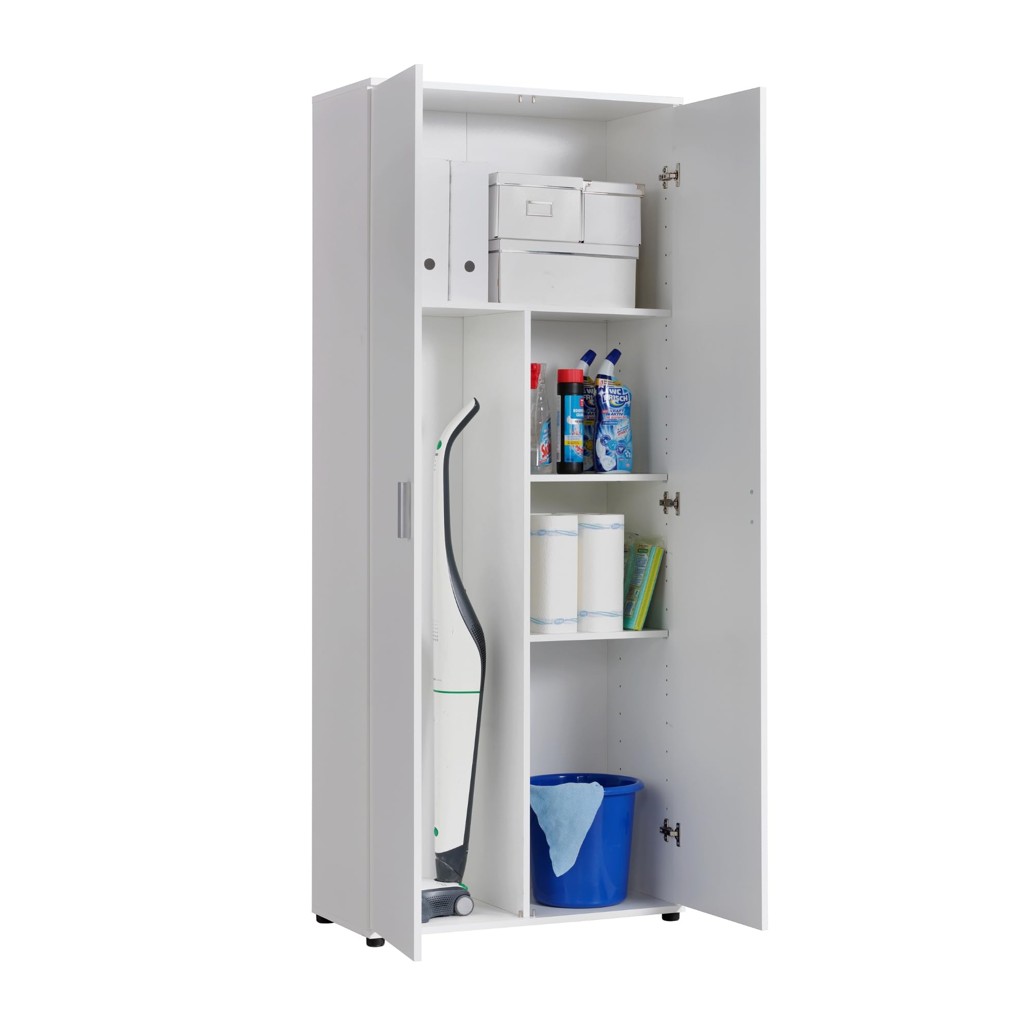 Home Collective Haushaltsschrank 75 cm breit mit Fach für Staubsauger, Putzschrank mit Einlegeböden für Reinigungsmittel, Besen & Wischer, für Hauswirtschaft, Flur & Keller, 75x35x184 cm (BxTxH), Weiß