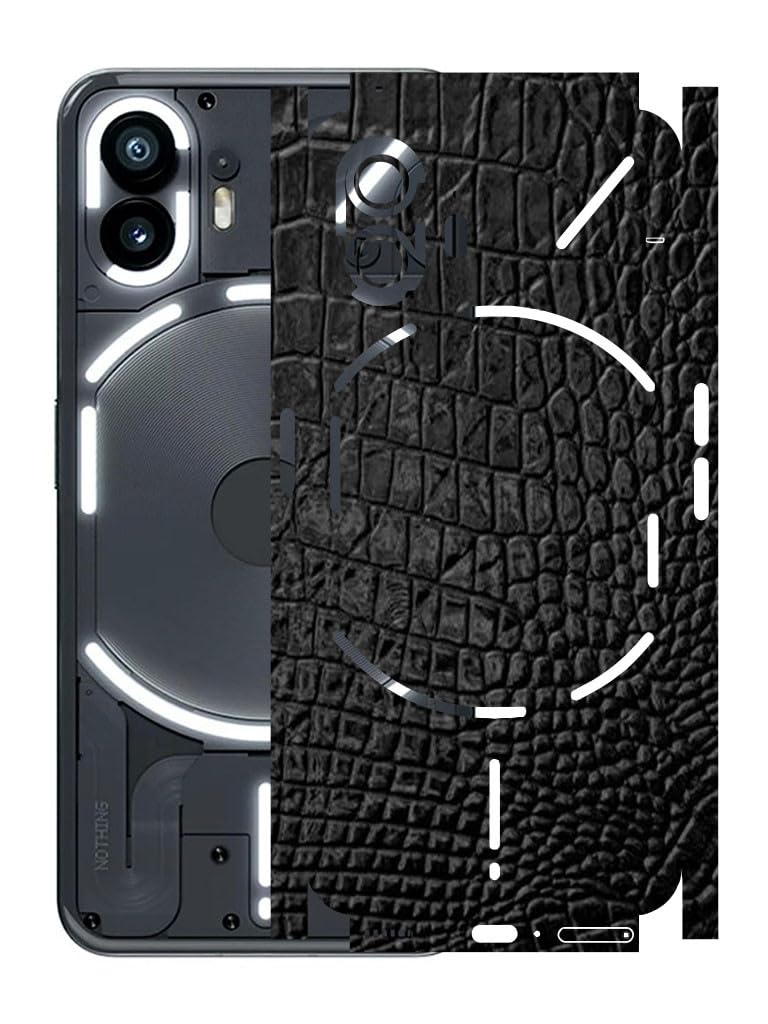 AtOdds - Compatible for Nothing Phone 2 - Mobile Back Skin Sticker - Lamination - Film Wrap (Coverage - Back+Camera+Sides) (Design - Black Crocodile)