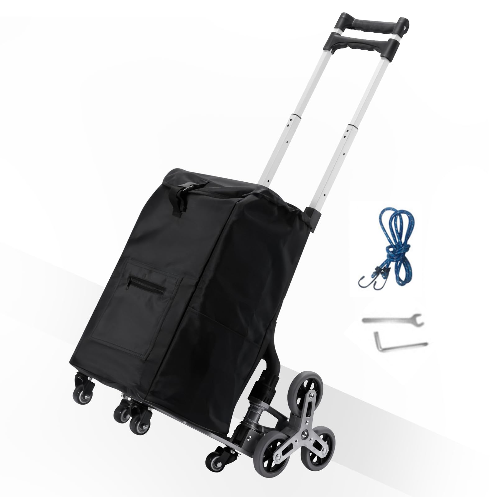 Carretilla Sube Escaleras Plegable, con Cuatro Ruedas Pequeñas Universales de 360° y 2 Piezas de Ruedas de Cristal, Mango Ajustable hasta 100 kg, Adecuada para Subir Escaleras, Mover, Transportar
