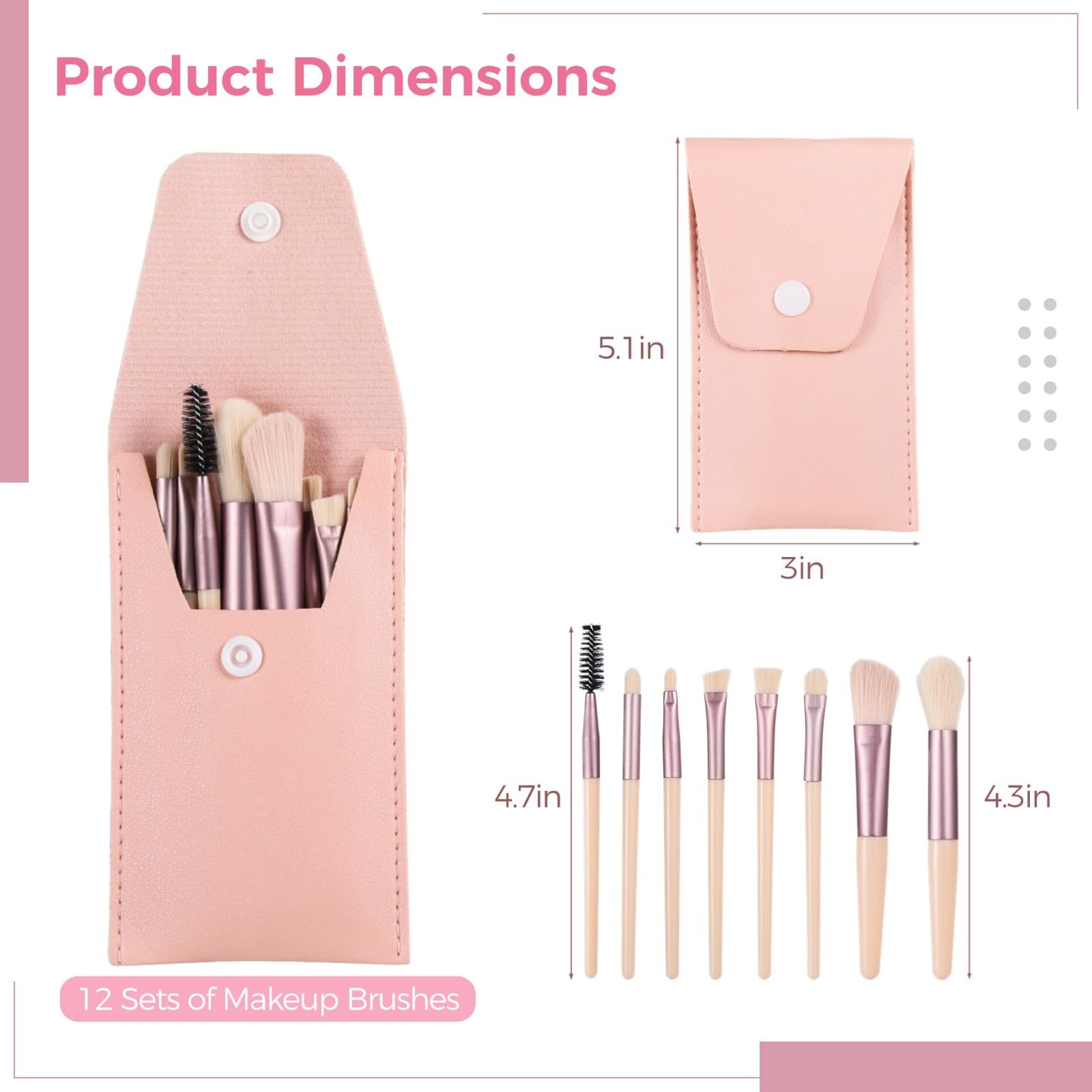 12er-Set Reise-Make-up-Pinsel, Pinsel-Aufbewahrungstasche mit 8 Pinseln, Geschenk für Brautjungfer, Kunstfaser-Pinselset für Gesicht, Rouge und Lidschatten, tragbar für Hochzeiten und Partys