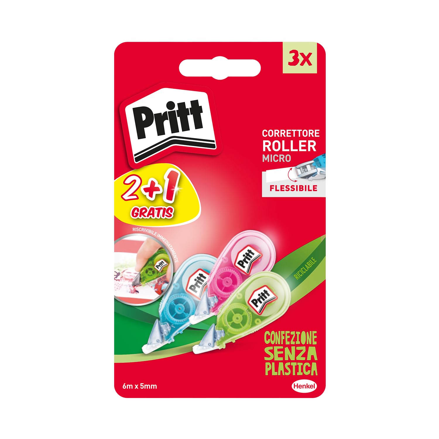 Pritt Micro Roller Corrector Nastrino Antimacchia Mini 3 szt. 5mmx6m
