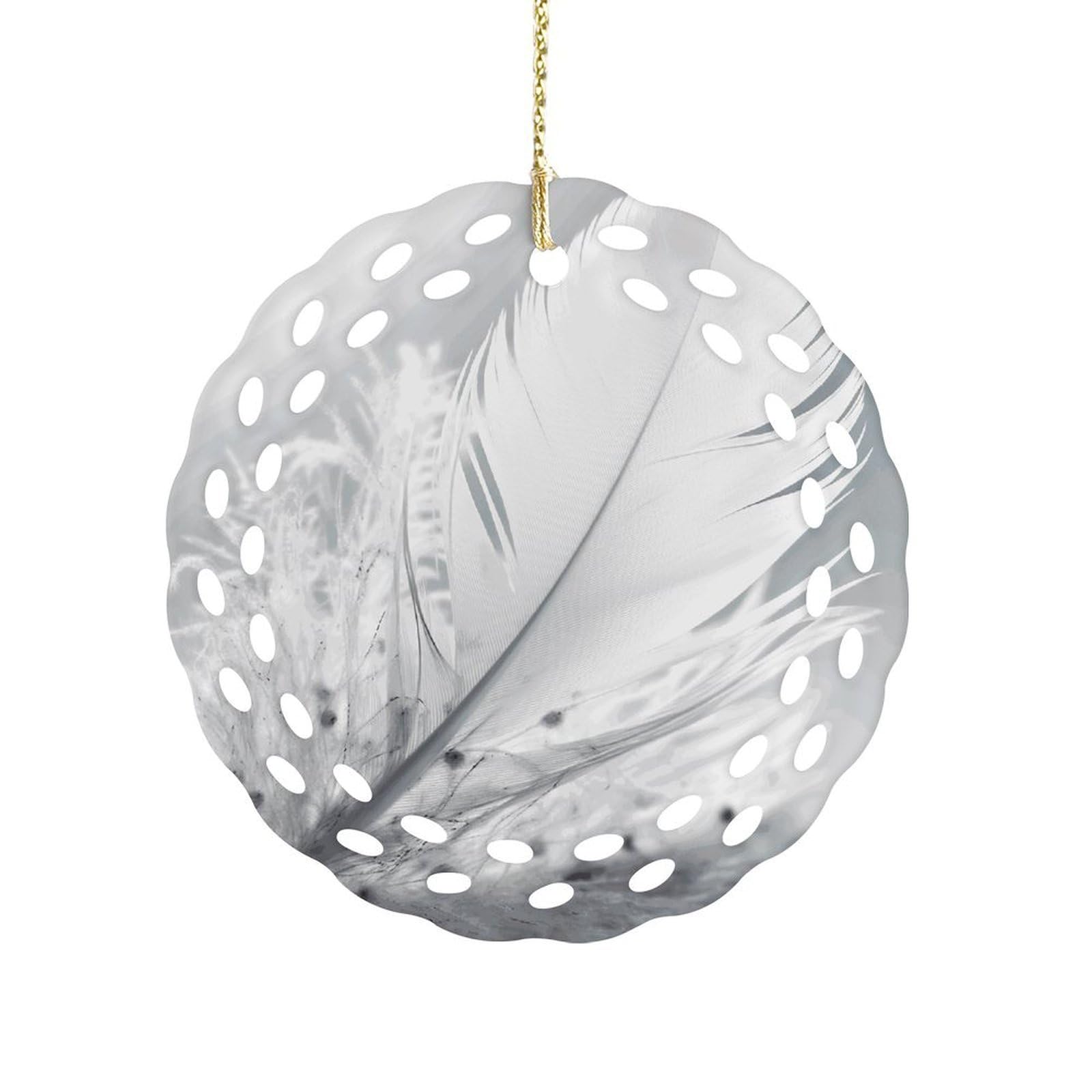 Fodpand Women's Style Fluttering White Feathers Ceramic Ornament For Home Decor 3.2" Round Tree Decoration Christmas Ornaments For Men Double-Sided Design