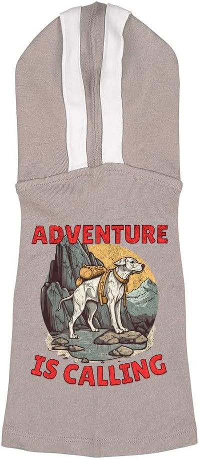 Adventure is Calling Dog Shirt with Hoodie - Dog Design Dog Hoodie - Printed Dog Clothing - Gray White, XL