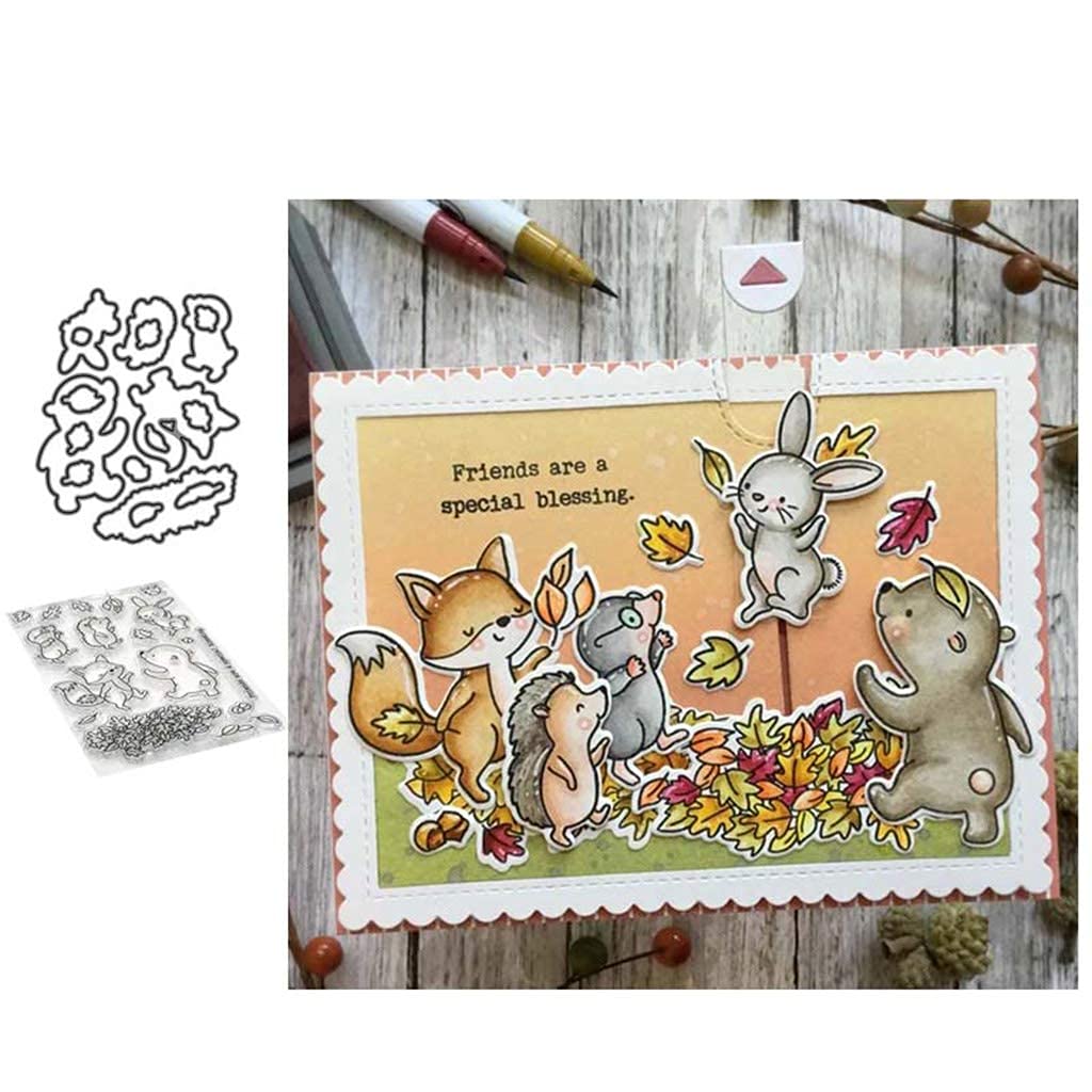 Animal Friends Silicone Clear Stamp and Die Sets for Card Making, DIY Embossing