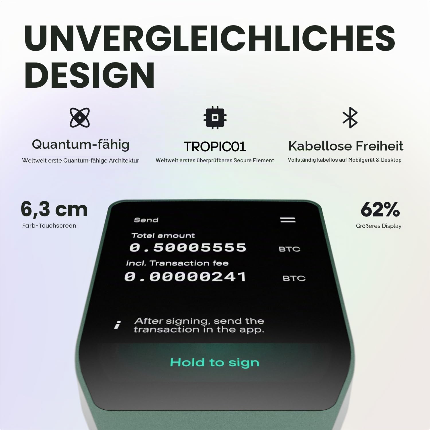 Trezor Safe 7 – Krypto-Hardware-Wallet mit Bluetooth, Farb-Touchscreen, Transparentem Secure Element, Quantum-Ready (Obsidian Green)