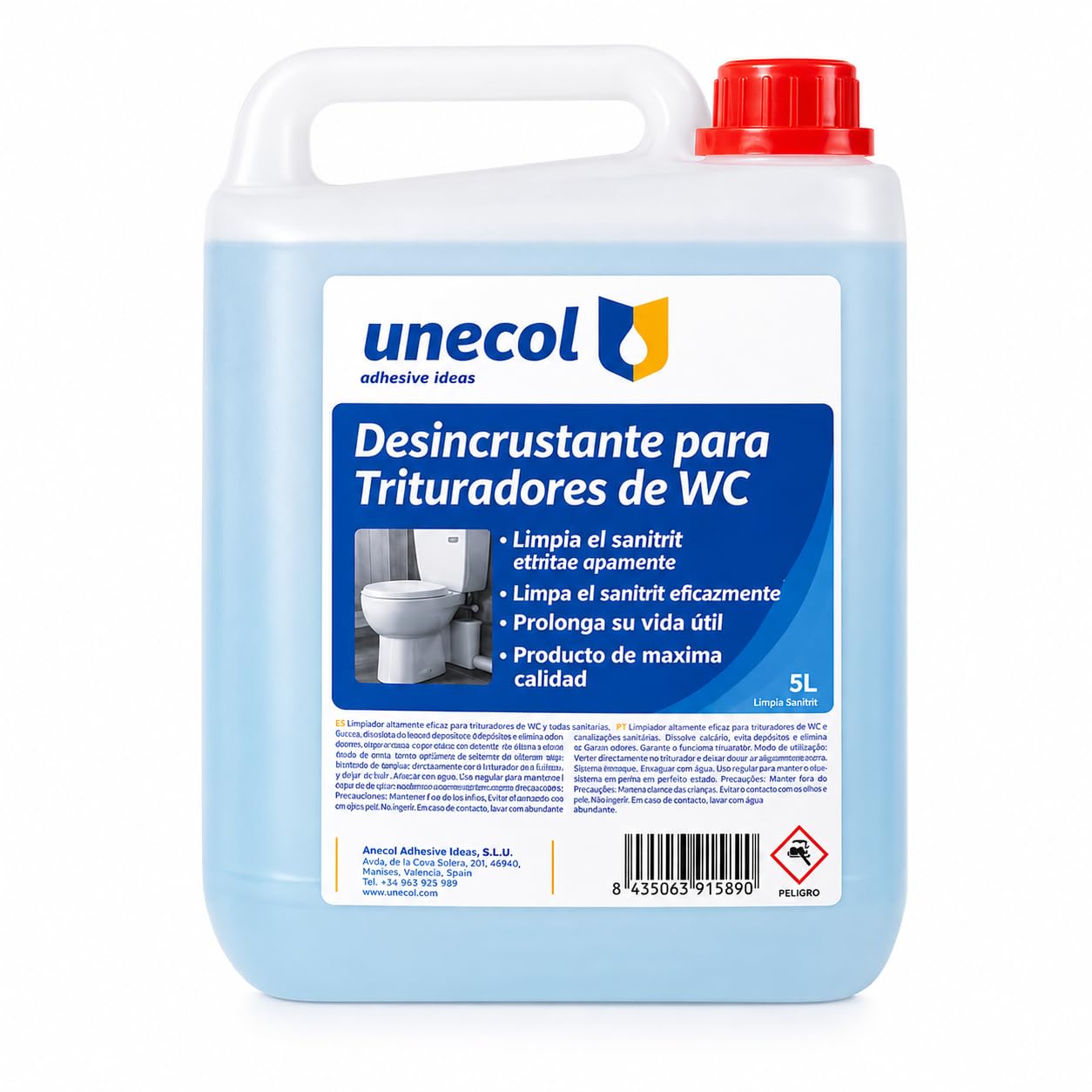 UNECOL - Desincrustante WC Triturador 5L | Antical Potente para Inodoro Sanitrit | Limpieza Profunda y Mantenimiento Triturador Sanitario Elimina Cal Previene Averías