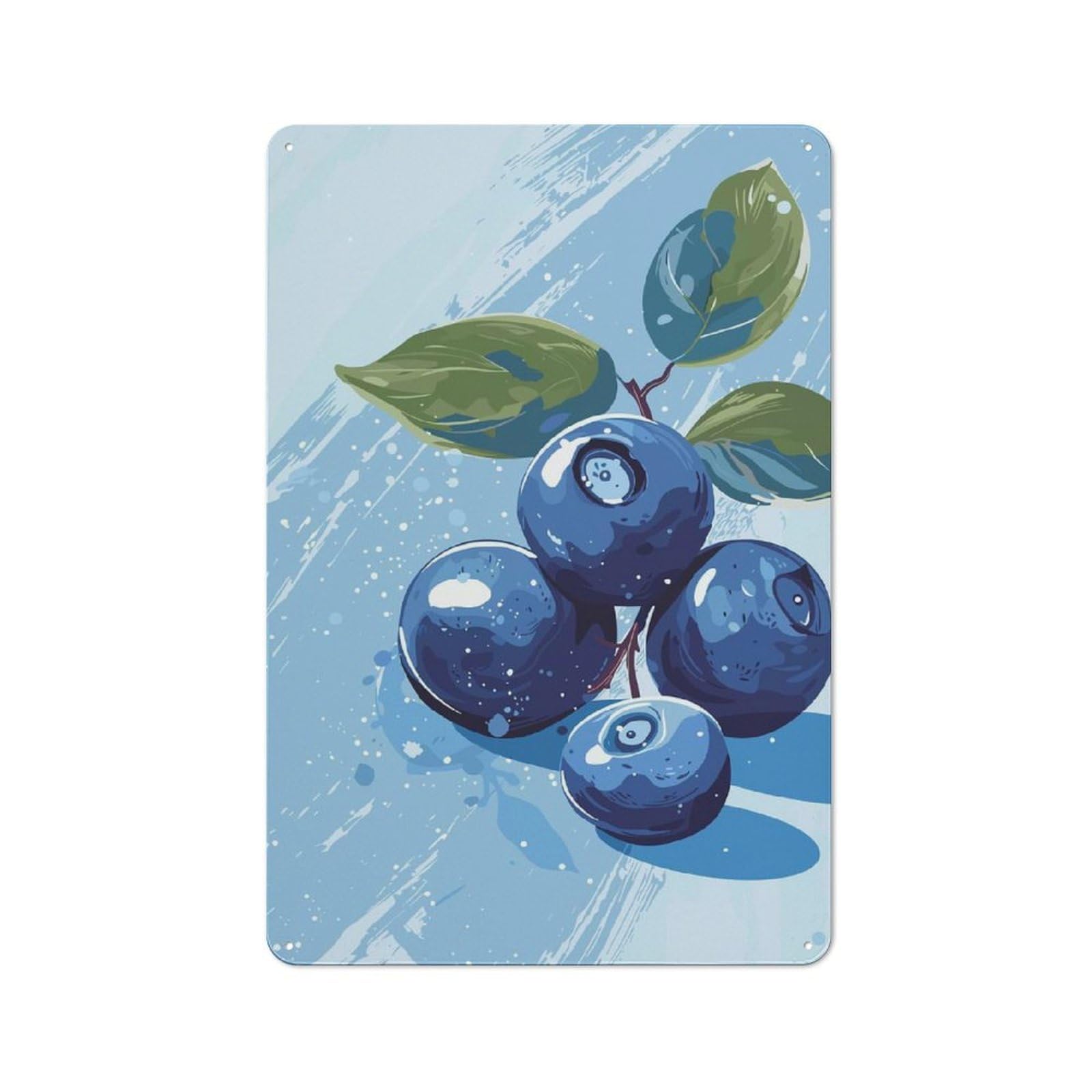 Junmoney Blueberries On Blue Background Printed Metal Sign 30X20cm For Café Or Restaurant, For Hospitality Interior Collectors