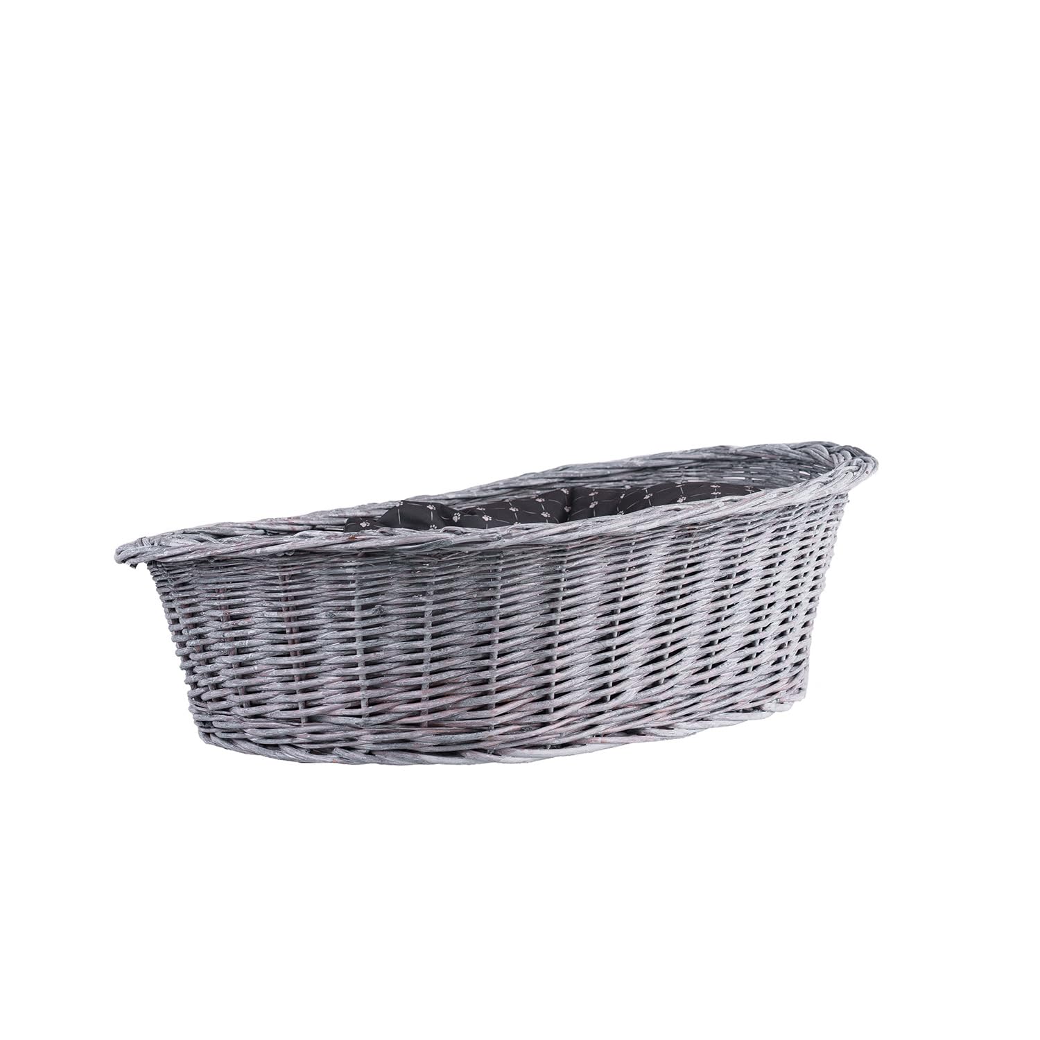 Cesta para perros de mimbre para perros y gatos, cama para perros y gatos, cama con cojín, cesta para animales trenzada, cesta para gatos (gris_negro, 80 x 60 cm, altura 26)