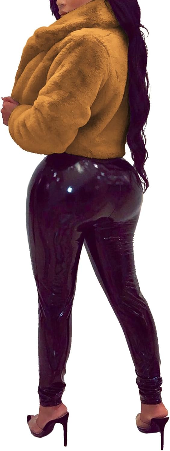 Ophestin Women Solid Color Long Sleeve Shaggy Lapel Faux Fur Coat Short Jacket Outwear Warm Winter - Image 2