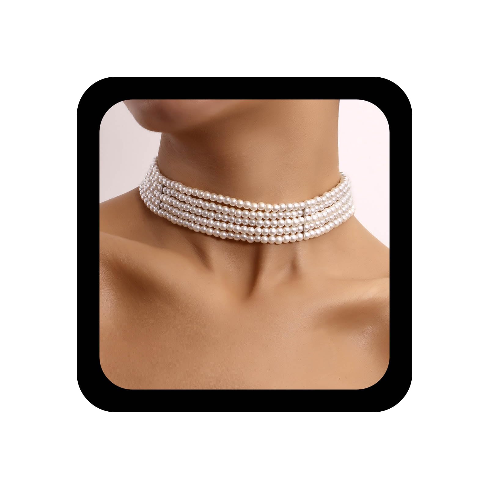 Collana Di Perle Multistrato Donna – Corta 35 Cm + 8,5 Cm – Imitazione Perle Stile Retrò
