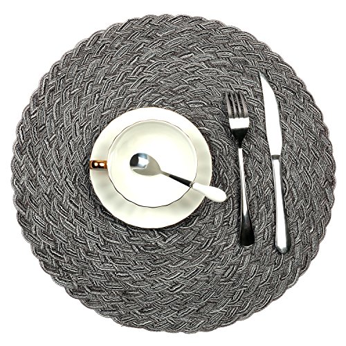Topotdor Round Placemats Heat-Resistant Stain Resistant Anti-Skid Washable Polyproplene Table Mats Placemats (Braided-Gray, Set Of 4) #TOP7