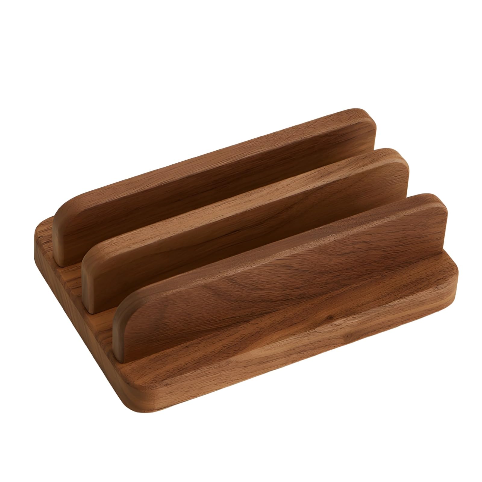 Generisch Laptopständer aus Holz, Verstellbarer Desktop-Organizer mit Zwei Fächern, aus massivem Nussbaumholz, platzsparender Vertikalständer für Tablets und Handys, 12 x 17 x 4,5 cm