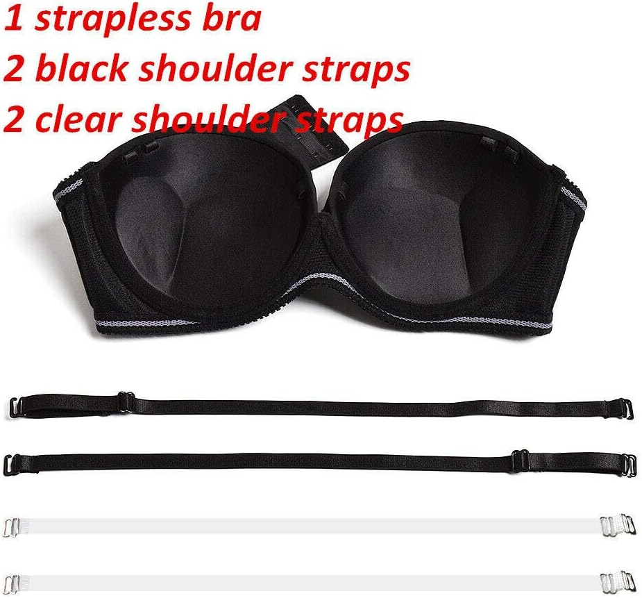 Women's Strapless Push Up Bra Underwired Thick Padded Low Cut T-Shirt Convertible Supportive Bras with Clear Straps - Image 5
