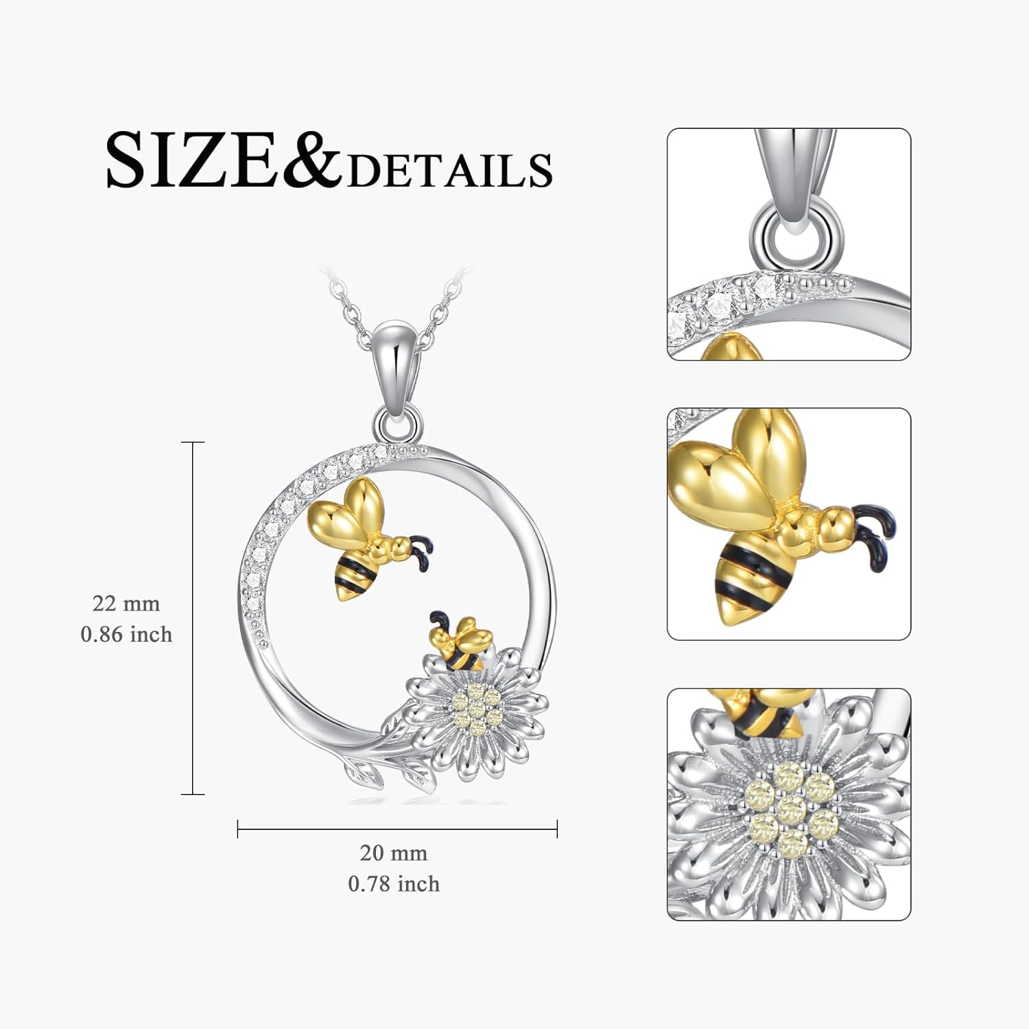 Bee Necklace for Women S925 Sterling Silver Bee Pendant Necklace Mother's Day Valentine's Day Christmas Jewelry Gifts for Mother Wife - Image 2