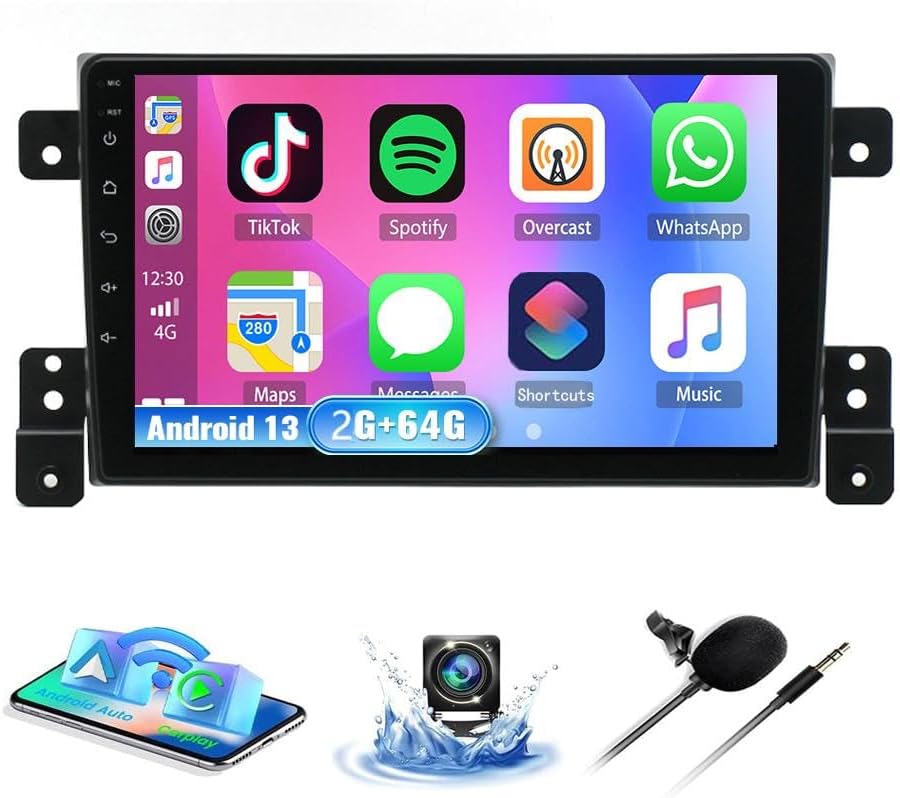 4+64GB Android13 Radio Car Stereo for Suzuki Grand Vitara 2005-2015 w/CarPlay Android Auto 9 inch IPS Touchscreen GPS Navigation Car Head Unit DSP Mirror Link Bluetooth WiFi FM Backup Camera