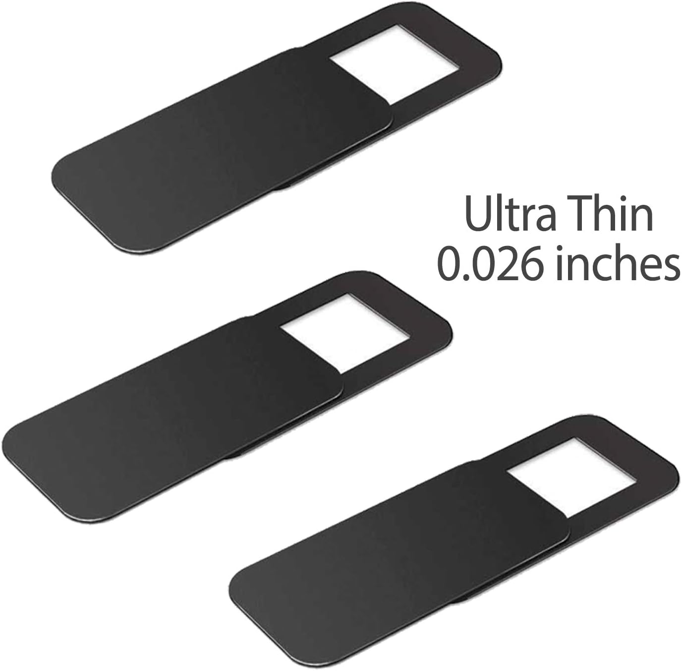 T10 Laptop Camera Cover [3 Pack], 0.03 inches Super Slim Slide Webcam Cover for Computer, iMac, MacBook Pro, Cell Phone, Web Cam Security Cover Protect Your Privacy, Camera Blocker - Black