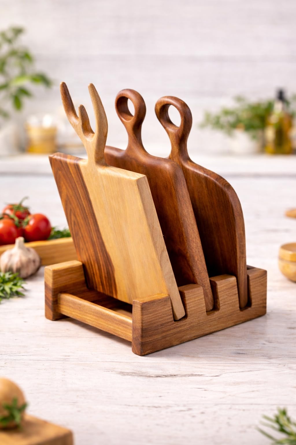 Premium Teak Wood Cutting Board Stand – 15 X 15 X 6 CM | Stylish & Durable Kitchen Organizer | 3 Slot-image-23