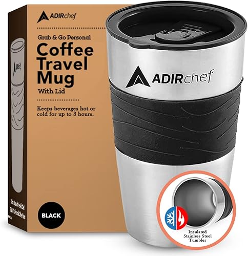 AdirChef Taza de viaje de 15 onzas Vaso aislado al vacío de acero inoxidable sin BPA con tapa deslizante a prueba de derrames para bebidas