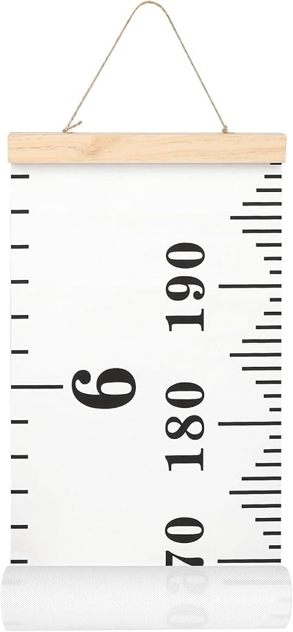 Mibote Baby Growth Height Chart Handing Ruler Wall Decor for Kids, Canvas Removable Height Growth Chart 79" x 7.9" (Black & White)