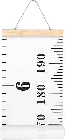 Mibote Baby Growth Height Chart Handing Ruler Wall Decor for Kids, Canvas Removable Height Growth Chart 79" x 7.9" (Black & White)
