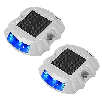 2 Pcs Solar Power Ground Marker Lights, 6 LED Waterproof Outdoor Driveway Road Stud Lamp for Road,Path,Deck,Dock,Driveway,Garden (Red Light) (#2)