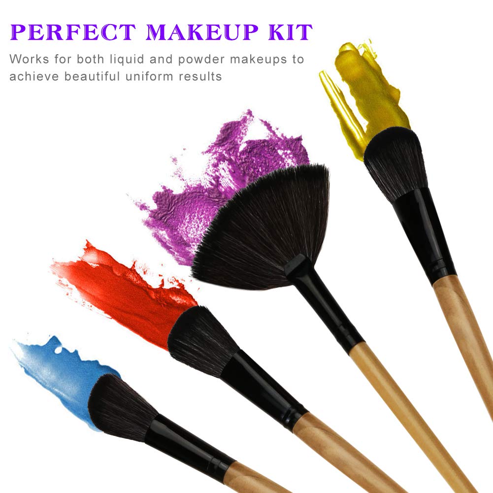 Makeup Brushes, Makeup Brush Set, 32 PCS Profesional Wooden Handle Synthetic Cosmetics Makeup Brush Kit with Leather Case, Foundation Eyeliner Blending Concealer Mascara Eyeshadow Face Powder (Wooden)