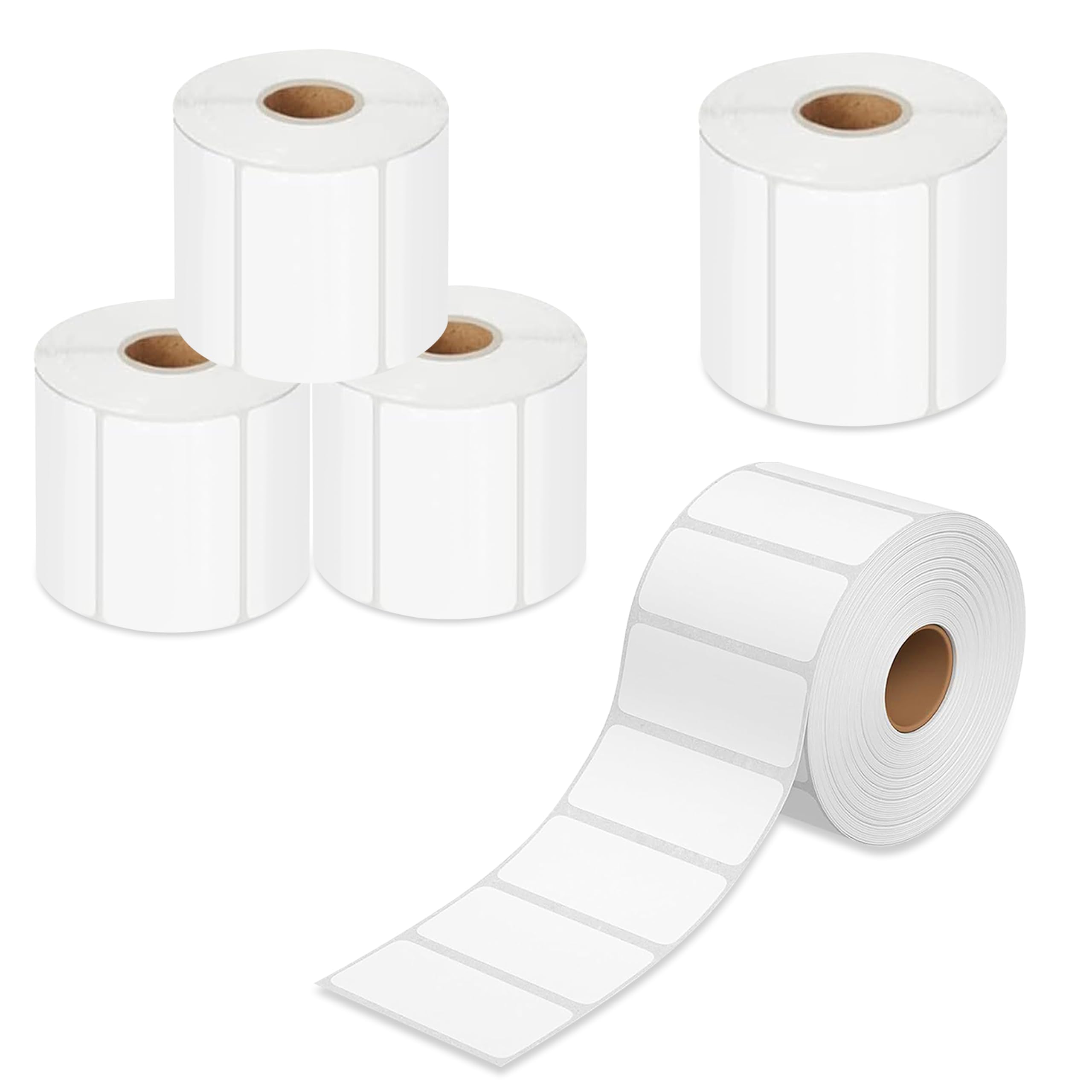 GLUN Direct Thermo-Barcode-Aufkleber, Größe 50 mm x 25 mm, 5000 Etiketten, 5 Rollen, direktes Thermo-Weiß, selbstklebende Aufkleber zum Beschriften und Barcodieren