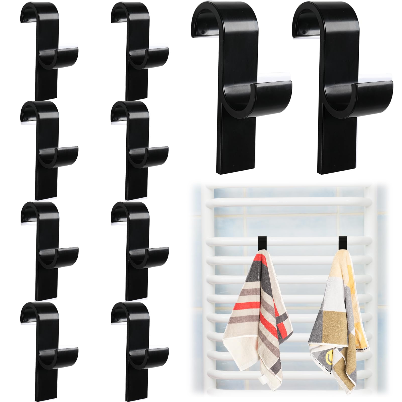 Annickee 10Stk Haken für Rundheizkörper, Stark Haken für Handtuchheizkörper, Mehrzweckhaken Handtuchhalter Heizkörper, ABS Heizkörperhaken, Heizung Badheizkörper für Alle Standard Heizkörper, Schwarz