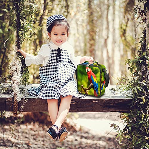 Parrot Lunch Bag, Tropical Bird Lunch Box For Kids, Insulated Lunch Bag Wide Opened Tote Reusable Lunch Container Organizer Thermal Cooler Bag With Shoulder Strap For Boys Girls School Picnic Travel #TOP5
