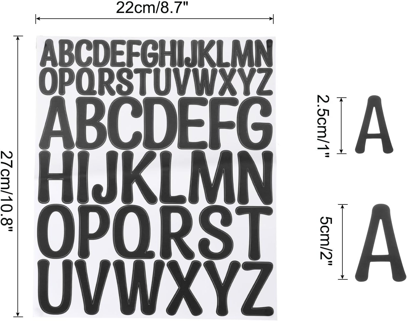 MECCANIXITY 312 Pieces Vinyl Letter Stickers, 6 Sheets 2 Inch Black Artistic Font Self-Adhesive Cute Alphabet Stickers for DIY Craft Art Making, Gift Cards, Notebook Decals
