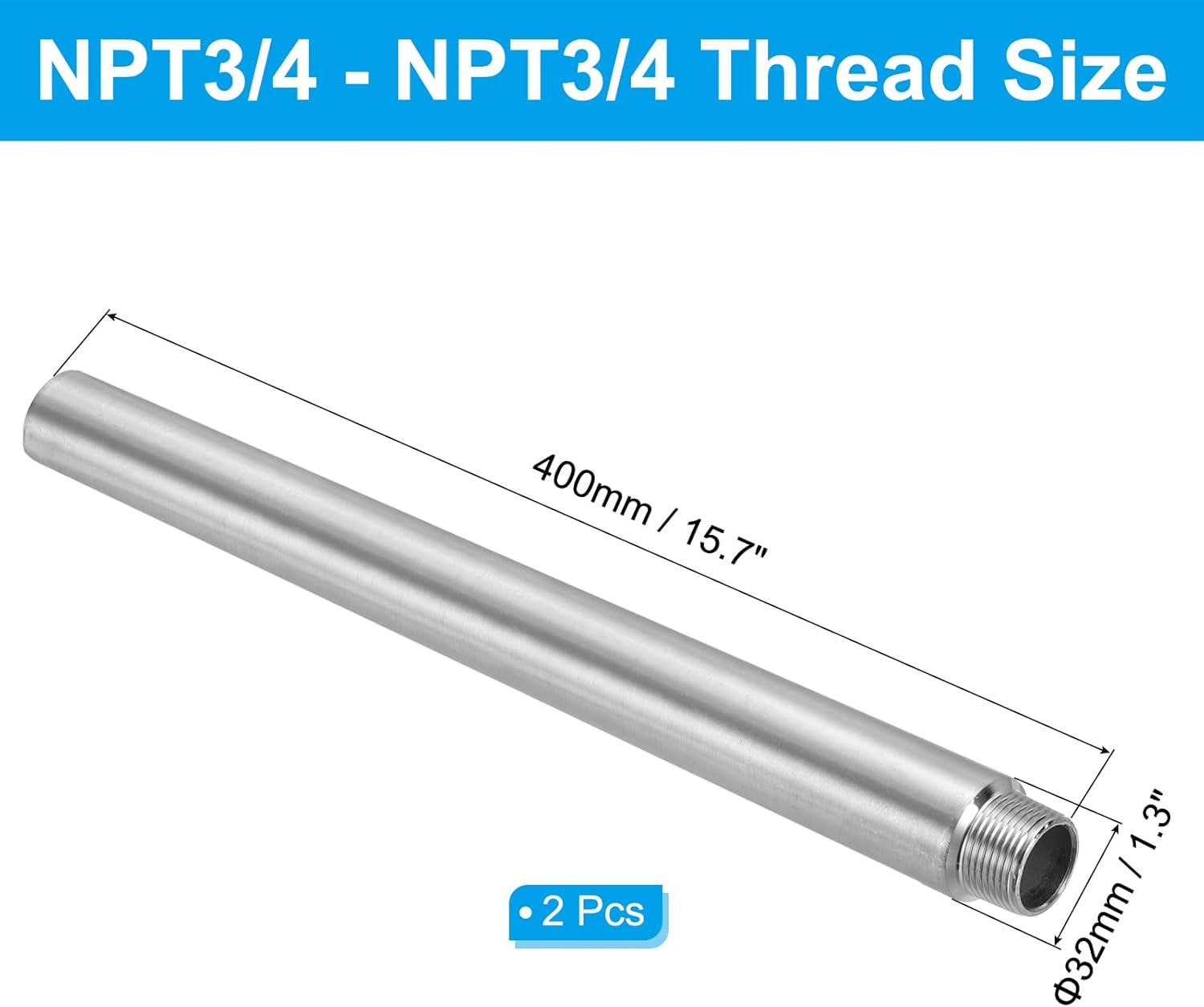 PATIKIL 304 Stainless Steel Pipe Fitting 3/4" NPT Male to 3/4" NPT Female Thread, 2 Pcs 16inch/400mm Length Nipple Cast Pipe Coupling Fitting Connector