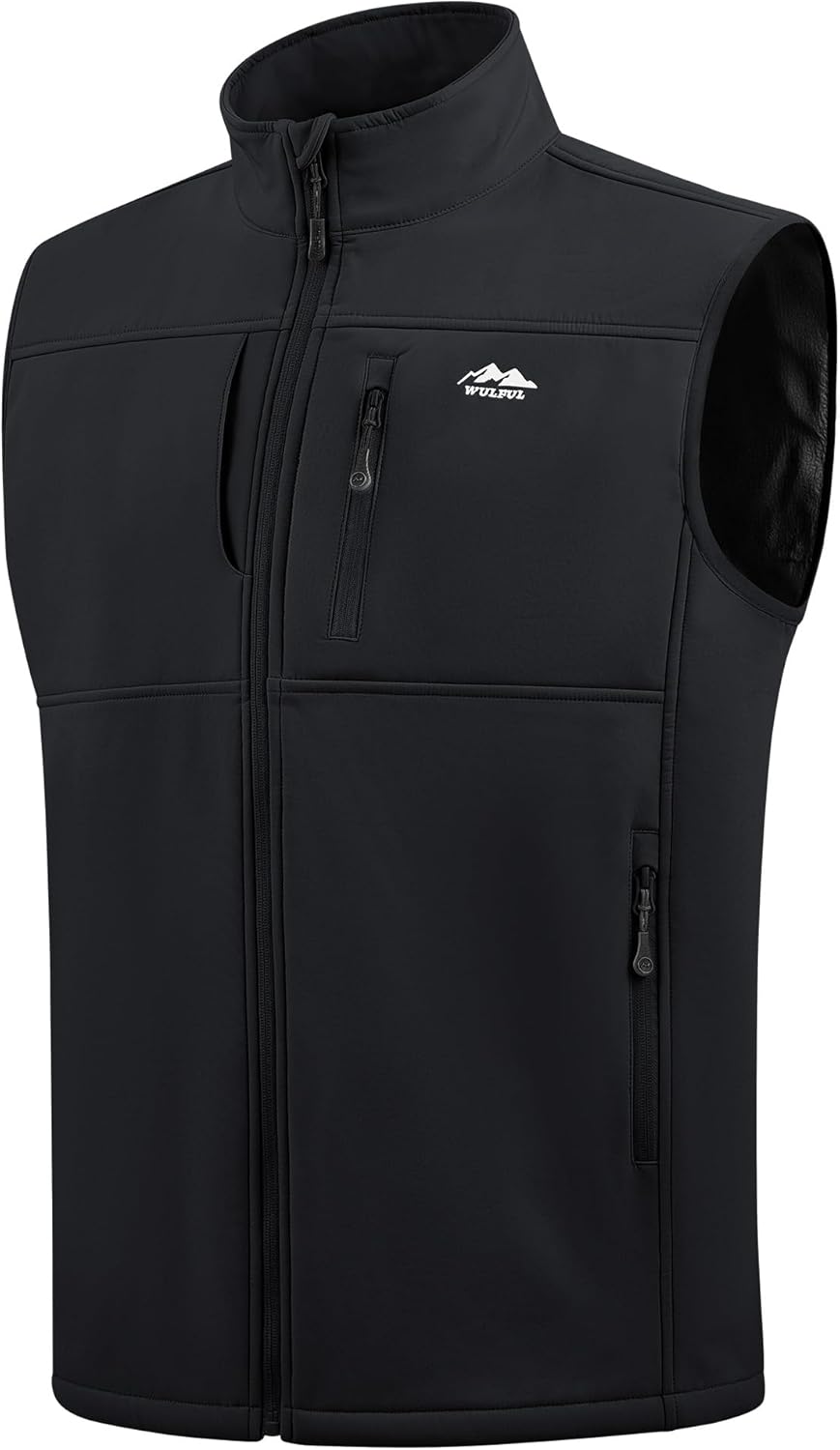 WULFUL Men's Windproof Lightweight Golf Vest Outerwear with Pockets Softshell Sleeveless Jacket for Running Hiking Sports