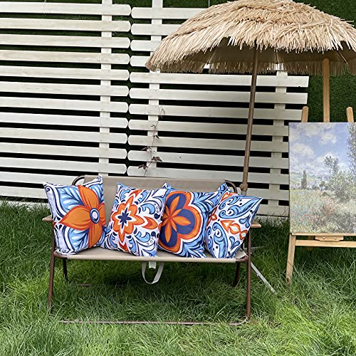 Hckot Outdoor Waterproof Throw Pillow Covers For Patio Furniture Set Of 4 Floral Printed Boho Decorative Farmhouse Pillow Covers For Couch Garden Tent Balcony 18X18 Inch #TOP4