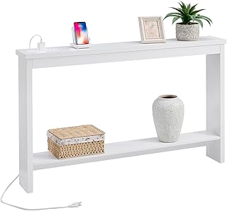 ZGREN Narrow Sofa Table with Outlet and USB Port, Behind Couch Table Ski...