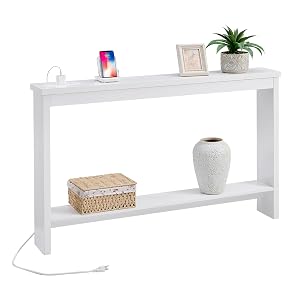 ZGREN Narrow Sofa Table with Outlet and USB Port Behind Couch Table Skinny Console Table with Charging Station