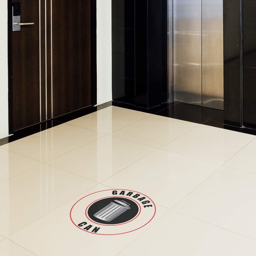 Garbage Can Floor Decals Black Anti-Slip Round Shape Business Industrial Signs Stickers 17Inches Longer Side