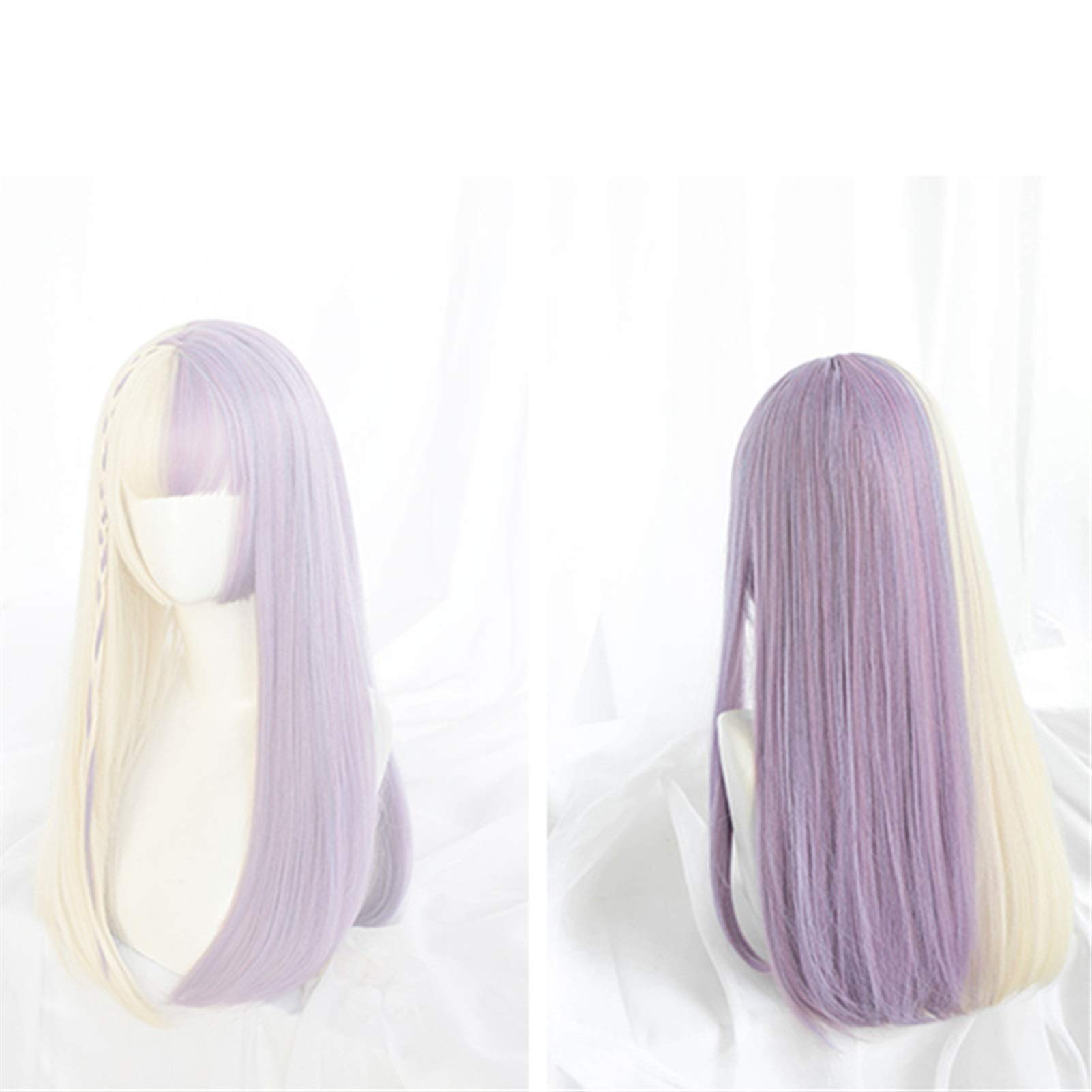 Parrucca cosplay Long Beige Purple By-Color Stitching sintetica con parrucca diritta Bangs for le donne