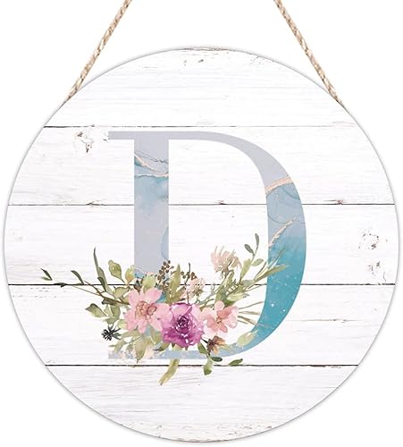Vista 83 de Welcome Sign Front Decor Initial Letter B Round Wood Sign Monogram Purple Floral Wooden Plaque Blossom Floral 10in Country Wood Hanging Signs for