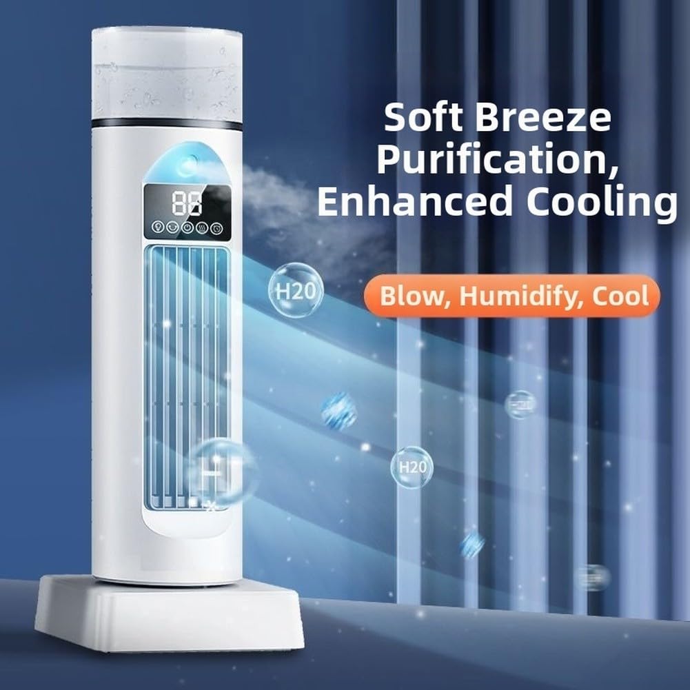 Ventilatore a torre senza lama con umidificatore a nebbia, raffreddatore d'aria USB da tavolo con telecomando, 6 velocità, oscillazione 120°, raffreddamento silenzioso per casa, ufficio, camera da