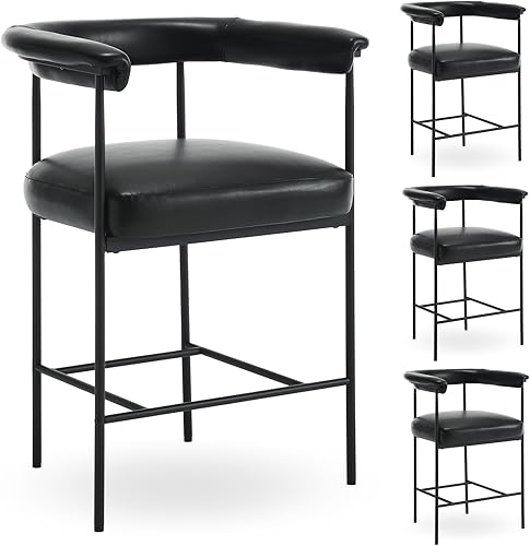 Miniatura 8 de HEAH-YO Juego de 2 taburetes de bar modernos de sherpa, taburetes de mostrador de 26 pulgadas con parte trasera Boucle tapizados de barril con patas