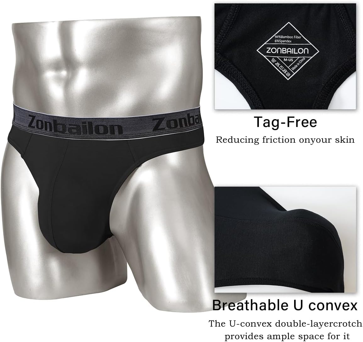 Mens Pouch Bulge Thong Bamboo Viscose Sexy Wide Waistband G String Soft Underwear