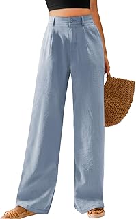 Pantalones casuales de pierna ancha para mujer, de cintura alta, con botones, rectos, pantalones largos palazzo
