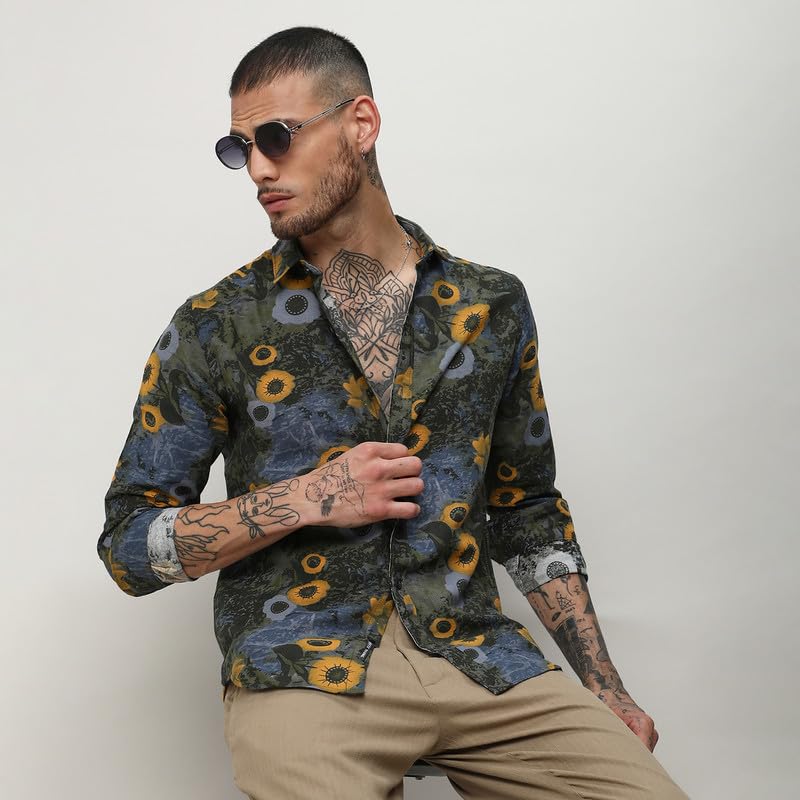 Image of CAHOOT Men's Shirt for Casual Wear |Regular Fit | Cotton Spread Collar Shirt Crafted with Regular Sleeve, Comfort Fit & High-Performance for Everyday Wear