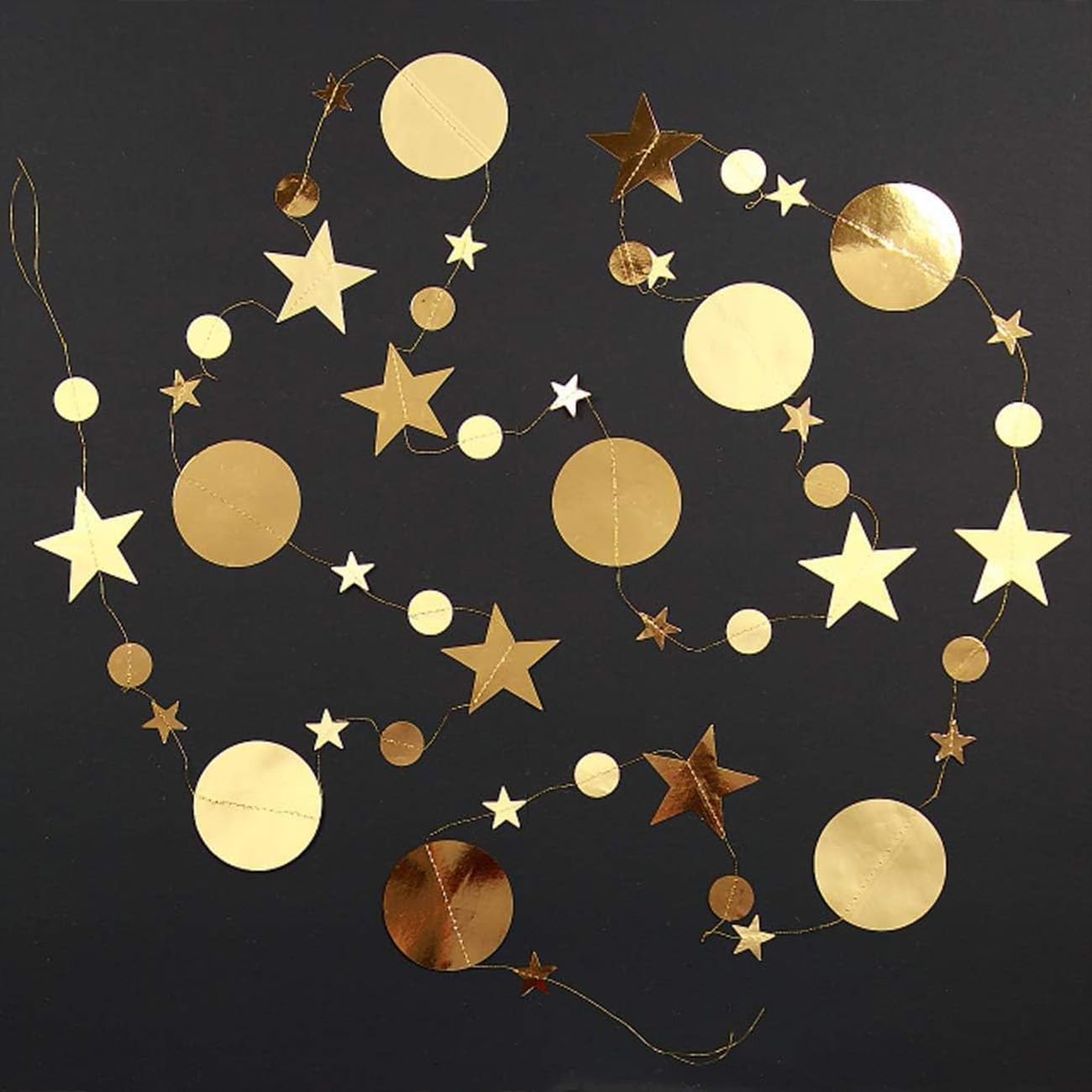 Gold Glitter Hanging Paper Garland,Circle Star Paper Decoration for Party(52 Ft/4 Pack) - Image 3