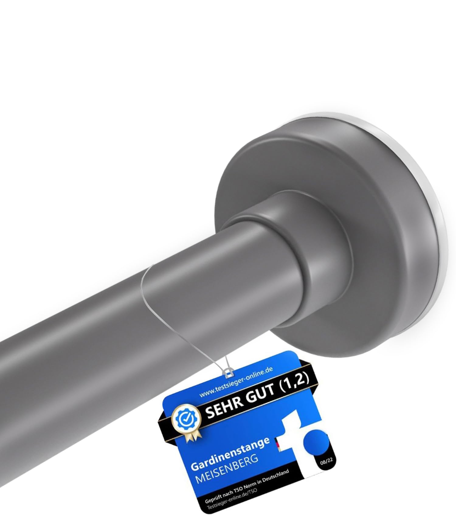 MEISENBERG Duschstange ohne Bohren - Grau, Ø 25 mm, 1Stück - Teleskopstange zum Klemmen - Teleskop Gardinenstange für Vorhänge, Dusche, Türöffnungen und Kleiderschrank (50-80cm)