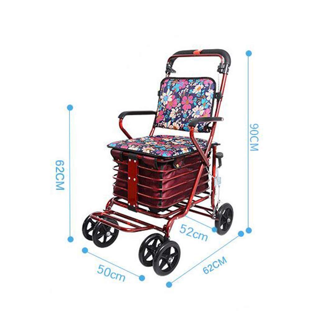 Andador, carrito de compras plegable, andadores de cuatro ruedas Andadores Carro liviano ajustable en altura con asiento acolchado y canasta de transporte Todo está bien (A)
