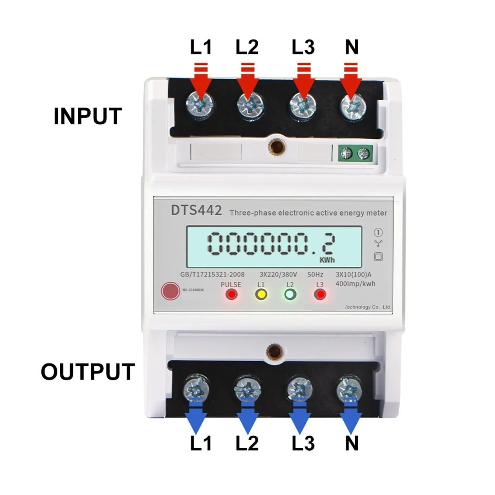 Elektryczny licznik energii, 4P trójfazowy szyna DIN, 4-przewodowy, elektroniczny licznik zużycia energii, cyfrowy wyświetlacz LCD (Basic Energy Meter, 20 (80) A)