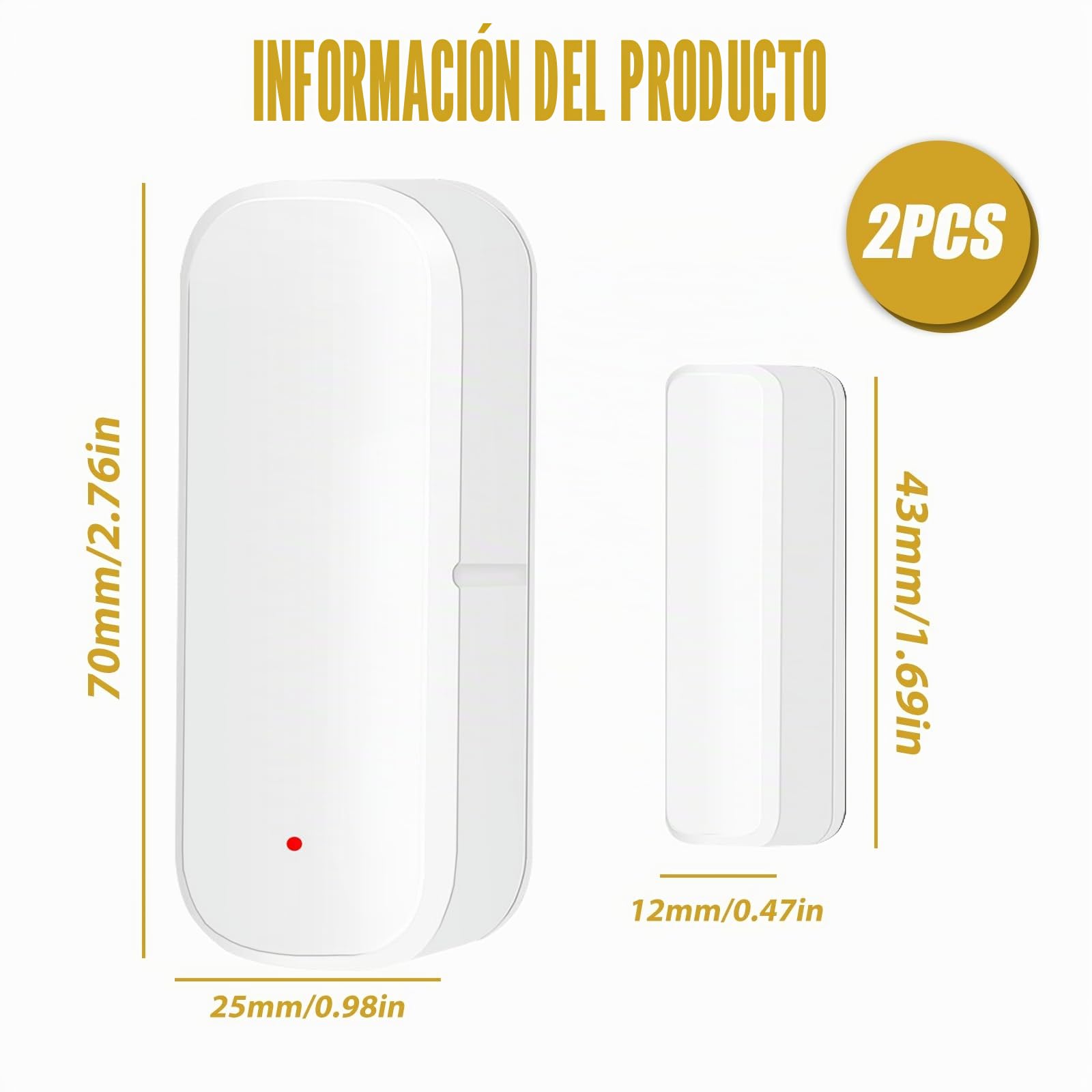 Sensor de puerta WiFi de 2 piezas, sensor de alarma de puerta, sensor de contacto de ventana inalámbrico WiFi, sensor de contacto de ventana inteligente para la seguridad del hogar, Smart Tuya