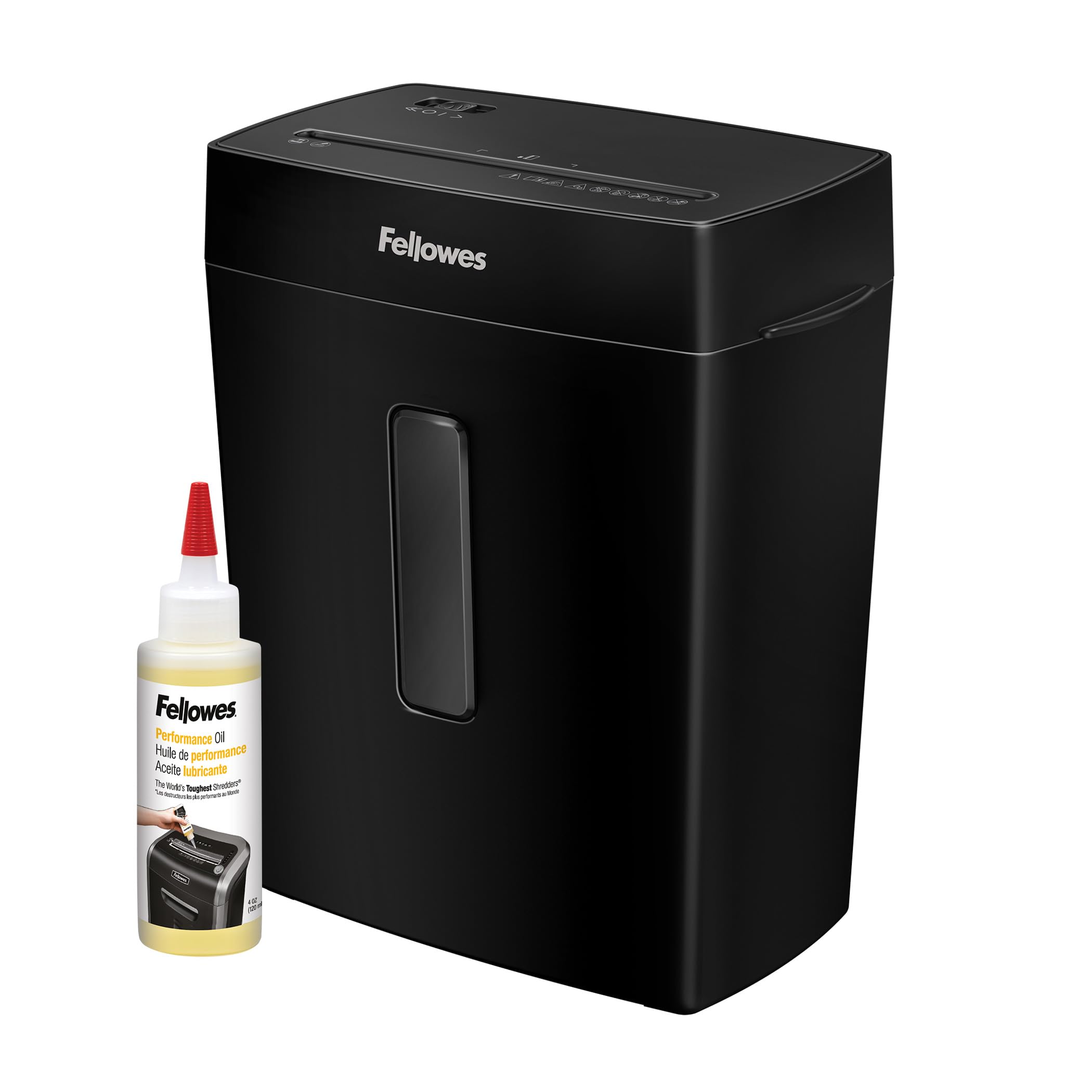 Fellowes Distruggi documenti a frammento FS-8C, 8 fogli, per casa e piccolo ufficio, nero [ESCLUSIVA AMAZON] + Olio per Distruggi Documenti, 120ml - Olio Lubrificante con Beccuccio