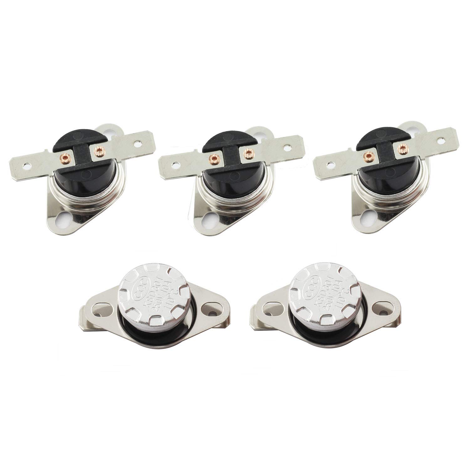 5-Pack KSD301 110 Degrees Centigrade Thermostat Thermal Control Switch 250V 10A Normally Closed NC Thermostat Temperature Switch
